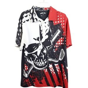 Tattoo Golf Blade Mens Large Polo Shirt Skull Graphic Red Black White Golfing